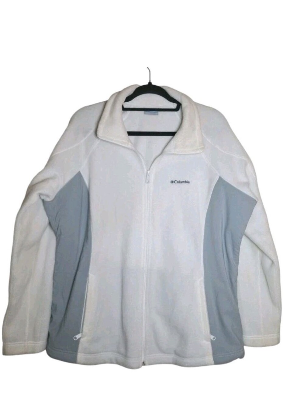 Columbia White And Gray Fleece Full Zip Jacket with Pockets Size 2XL Women's
